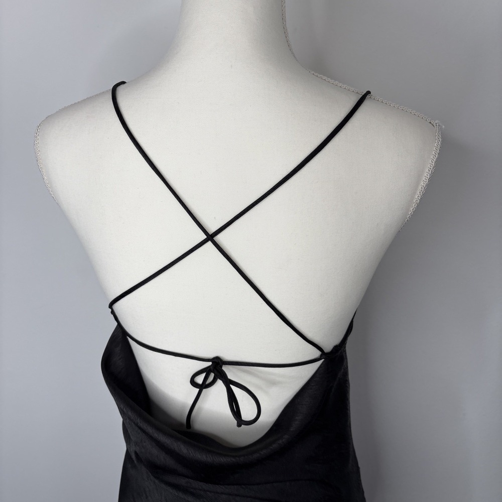 Adika Womens Satin Maxi Slip Dress Small Black Dark Fairy Whimsigoth Witchy - Picture 6 of 10